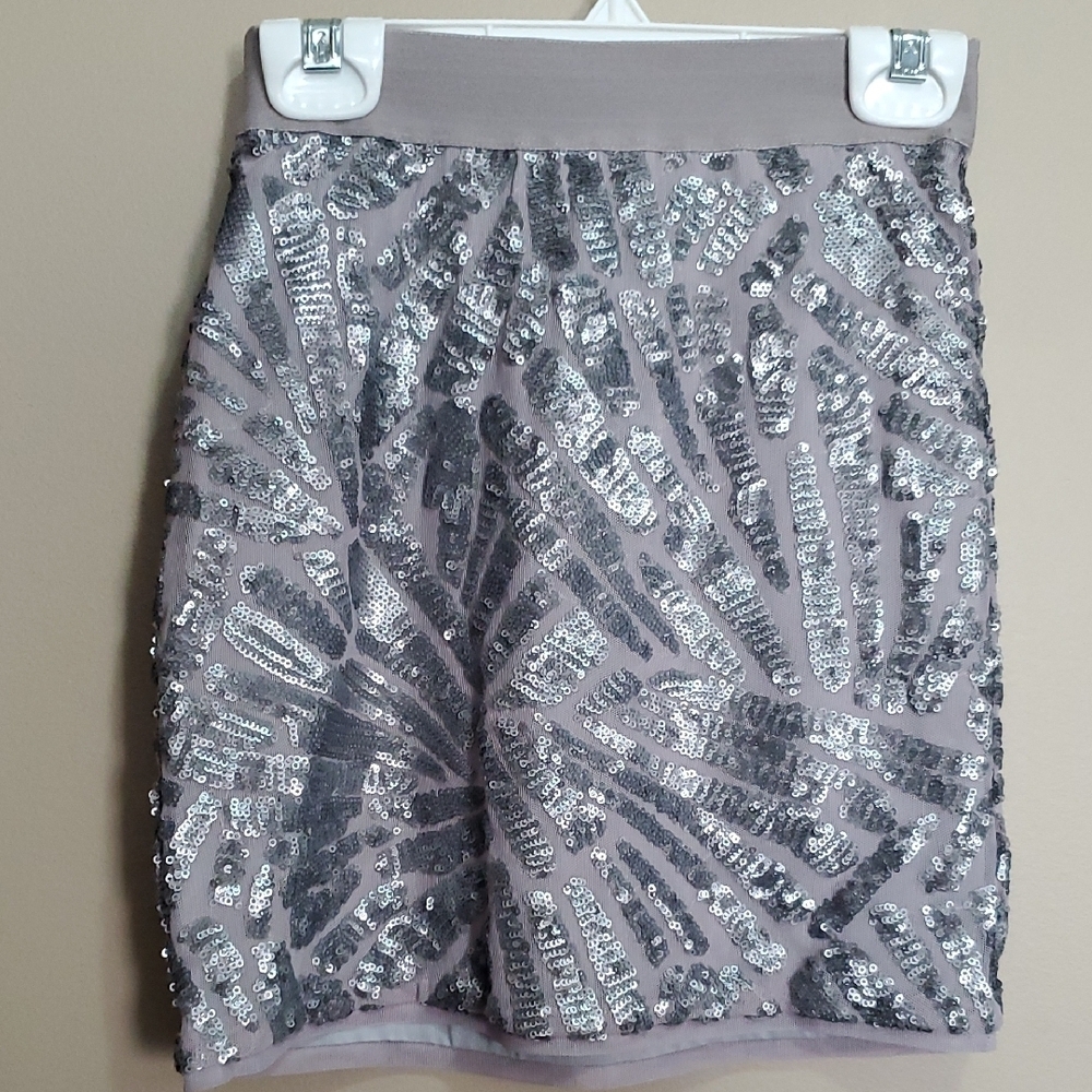 BCBG Maxazria Paxton Silver Sequin Women's Skirt Xxs
